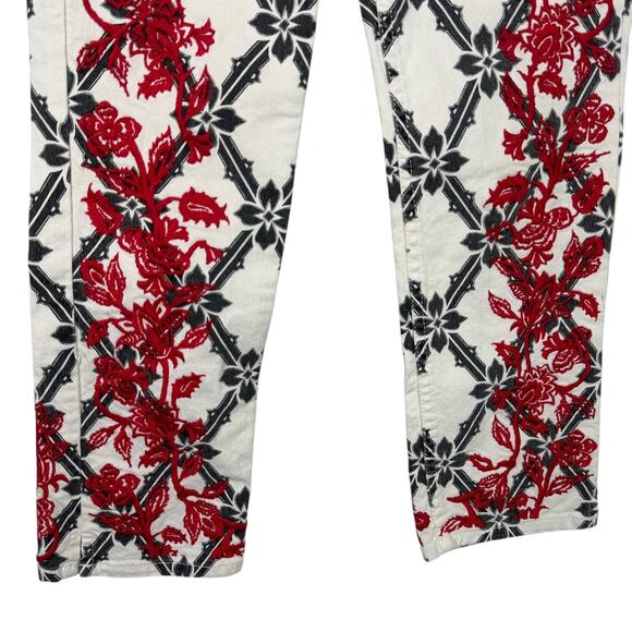 Isabel Marant Étoile N1501 Red Floral Embroidered Cropped Jeans White 36 US 4 - Picture 5 of 7
